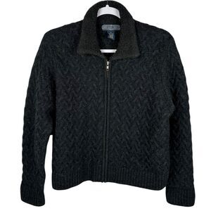 Herman Geist 100% Wool gray Cable Knit sweater jacket women’s Petite large